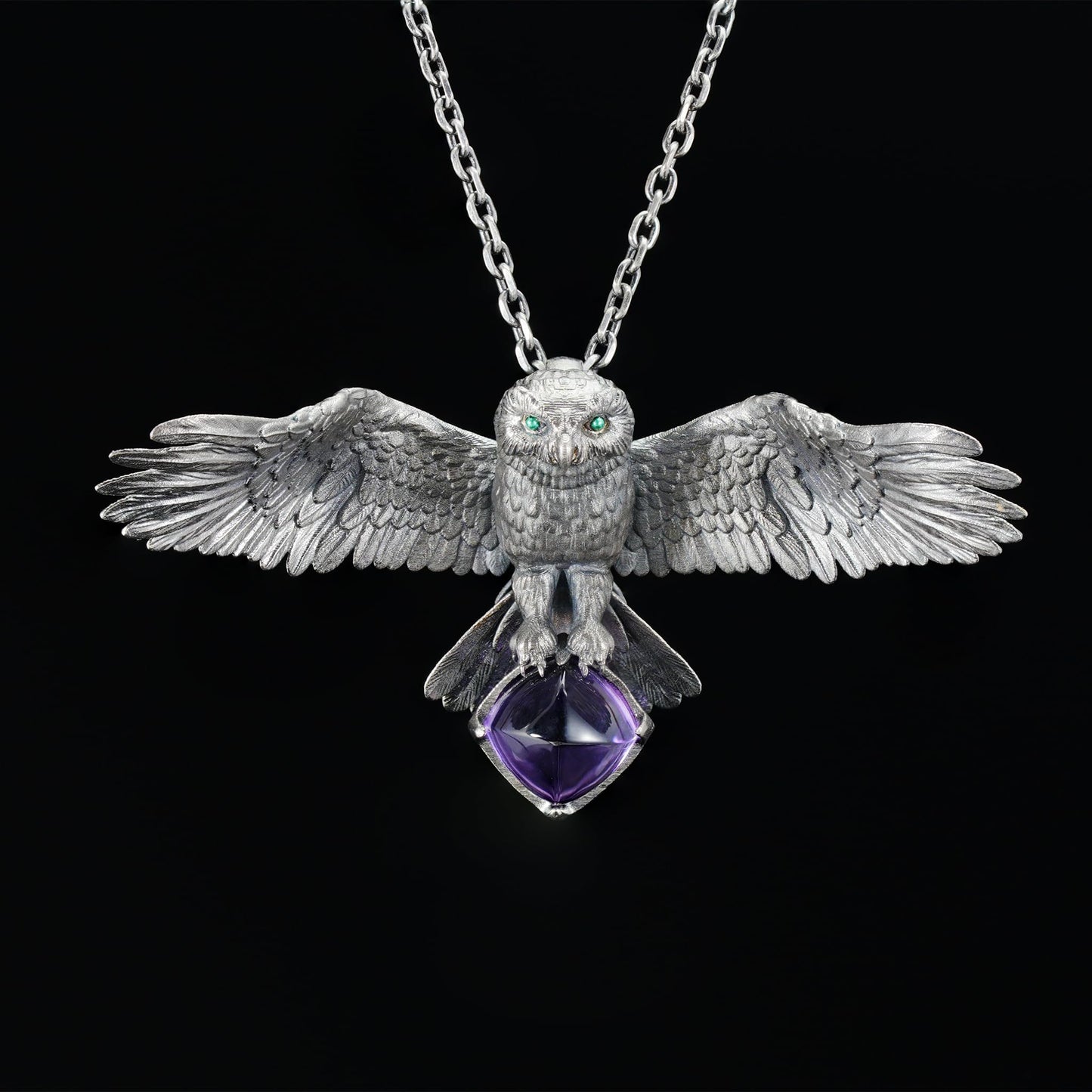 925 Sterling Silver Owl Necklace with Amethyst | Handcrafted Animal Totem Jewelry | Fantasy Guardian Pendant for Wisdom & Focus