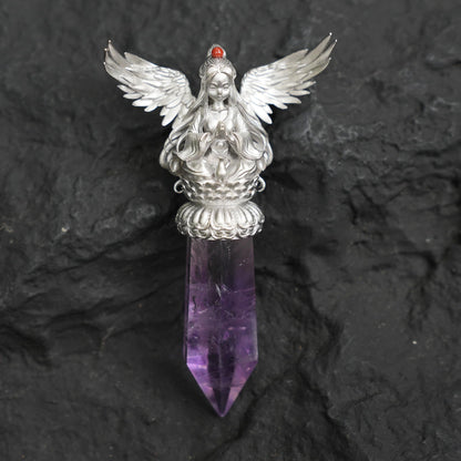 Oriental Amethyst Pendant | 925 Sterling Silver Spiritual Necklace | Handmade Meditation Jewelry | Energy Amulet Gift for Spiritual Souls