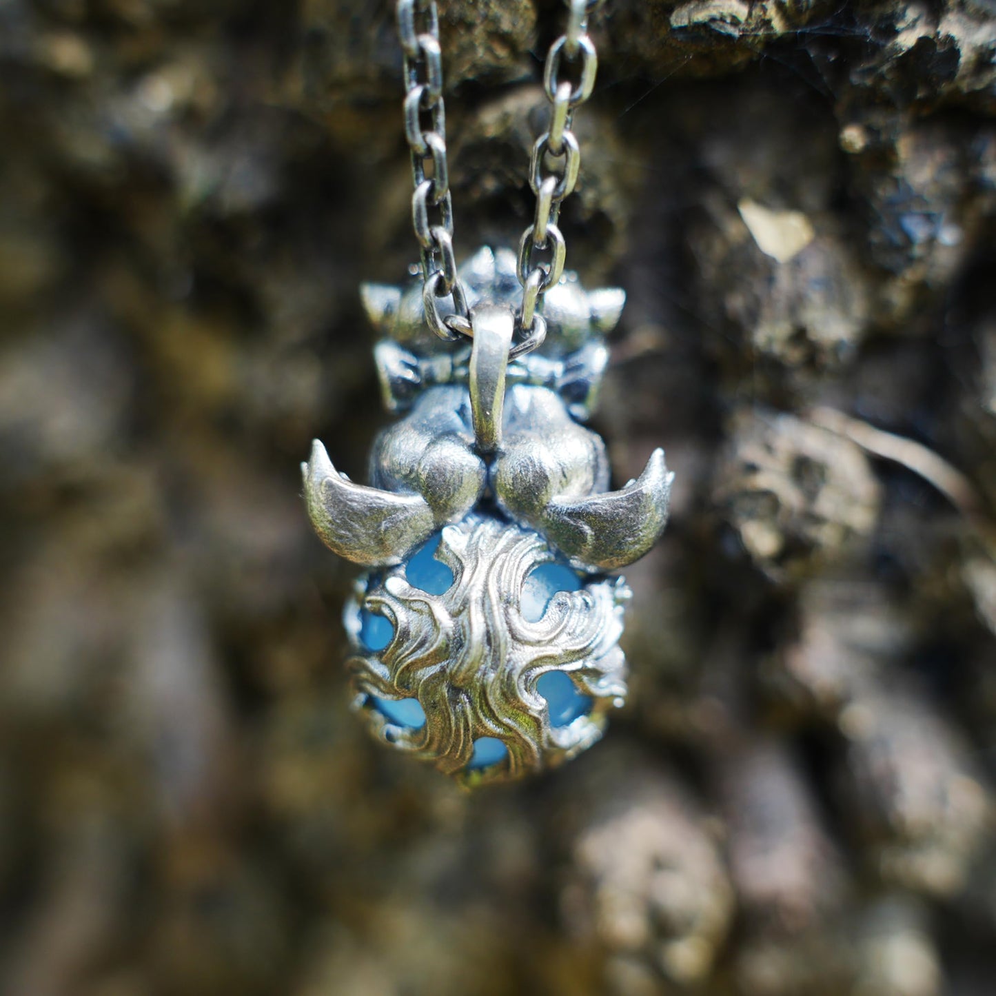 925 Silver Fox Totem Pendant with Aquamarine | Handmade Fantasy Amulet Necklace | Twin Guardian Spirit Jewelry Gift