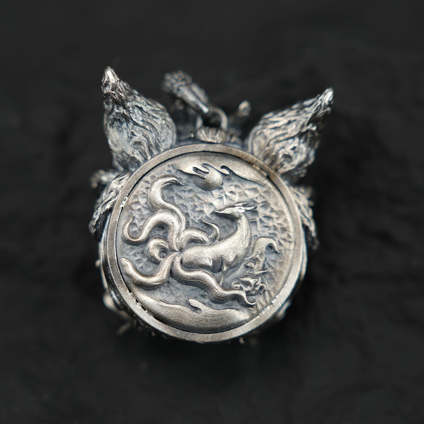 925 Sterling Silver Fox Spirit Pendant with White Crystal | Handmade Mythical Amulet Necklace | Gothic Fantasy Talisman for Her