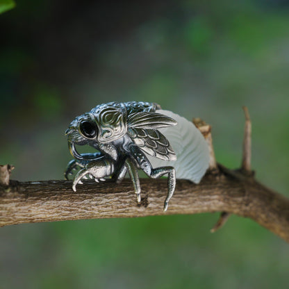 Cicada Necklace | 925 Sterling Silver & Crystal Pendant | Handmade Insect Jewelry Symbolizing Rebirth & Clarity | Nature-Inspired Gift