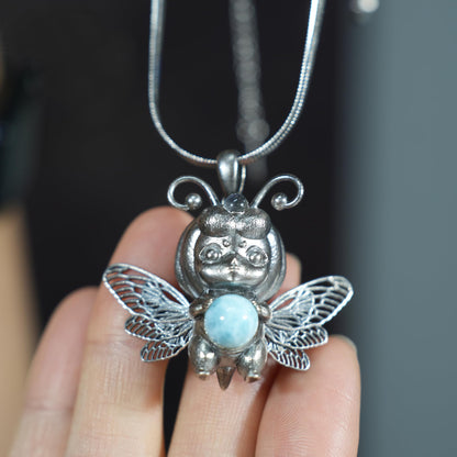 Wayfinder Bee Spirit Pendant in 925 Sterling Silver with Larimar & Labradorite | Greek Oracle Totem Amulet for Intuition & Insight | Spiritual Jewelry Gift
