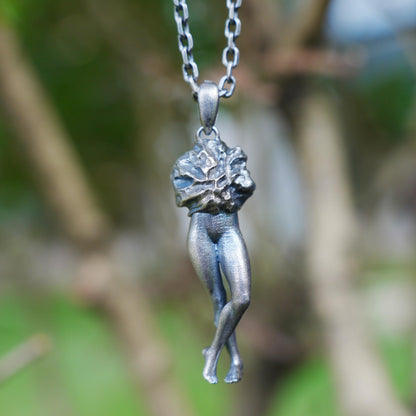 925 Sterling Silver Feminine Form Pendant | Handcrafted Stone Texture Totem Necklace | Symbol of Awakening & Transformation