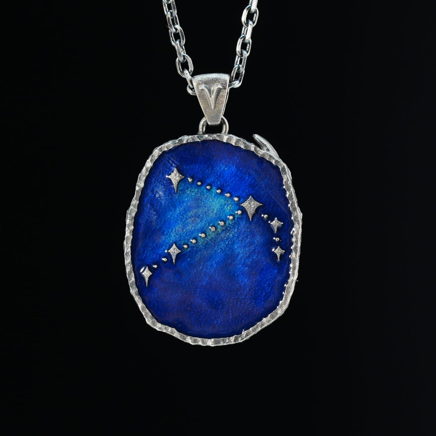 Aries Pendant in 925 Silver | Blue Enamel Medallion with Orange Zirconia | Handmade Zodiac Jewelry