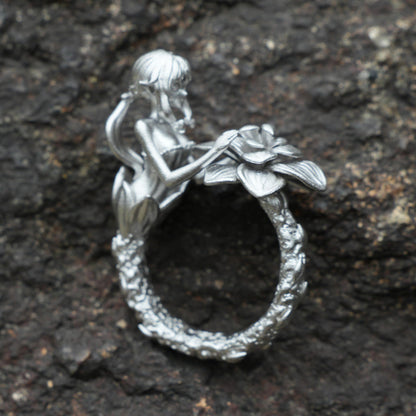 Fairy Flower Ring in 925 Sterling Silver | Handmade Fantasy Jewelry with Phantom Stone | Nature-Inspired Gift for Her