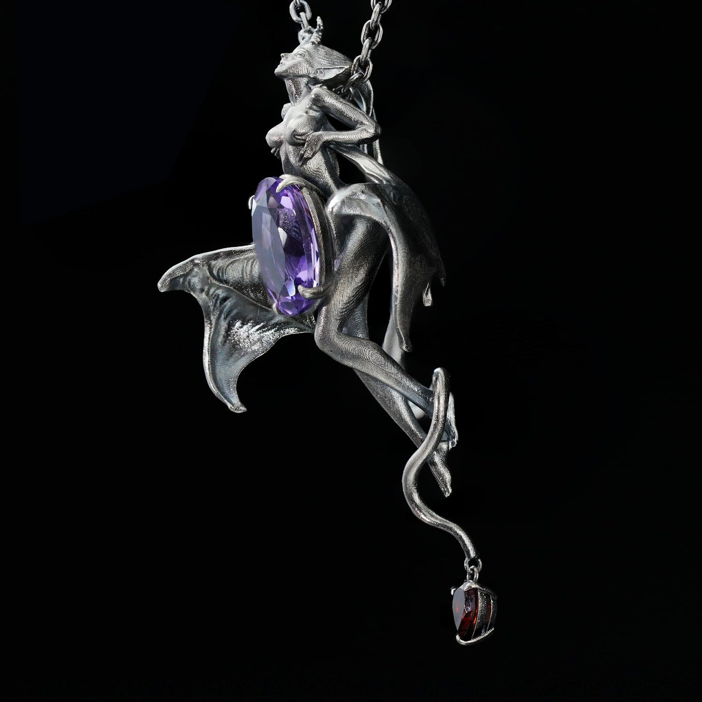 Handcrafted Silver Demon Wing Pendant Necklace | Mystical Banshee Jewelry Symbolizing Strength, Power & Mystery | Unique Gift for Her