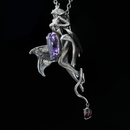 Handcrafted Silver Demon Wing Pendant Necklace | Mystical Banshee Jewelry Symbolizing Strength, Power & Mystery | Unique Gift for Her