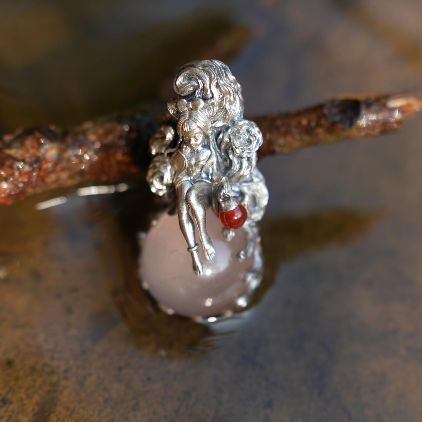 Rose Quartz Pendant with Carnelian Lantern | 925 Sterling Silver Healing Necklace | Handmade Fantasy Amulet Gift for Women & Wiccan Souls