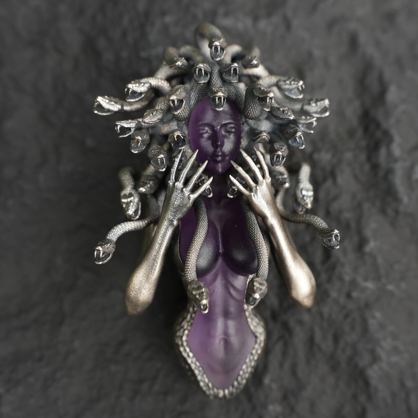 Amethyst Snake Pendant in 925 Silver | Handmade Gothic Sculpture Necklace | Mystical Art Jewelry Gift for Her