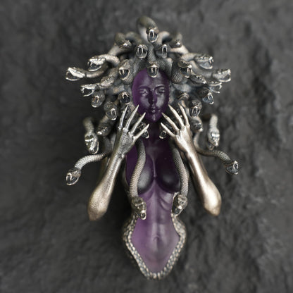 Amethyst Snake Pendant in 925 Silver | Handmade Gothic Sculpture Necklace | Mystical Art Jewelry Gift for Her