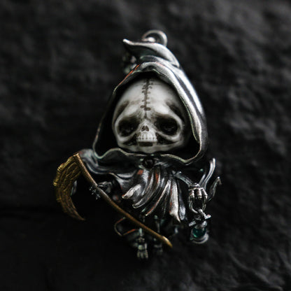 Grim Reaper Pendant | Handmade 925 Silver Skeleton Amulet | Gothic Death Charm | Fantasy Art Jewelry for Dark Aesthetics