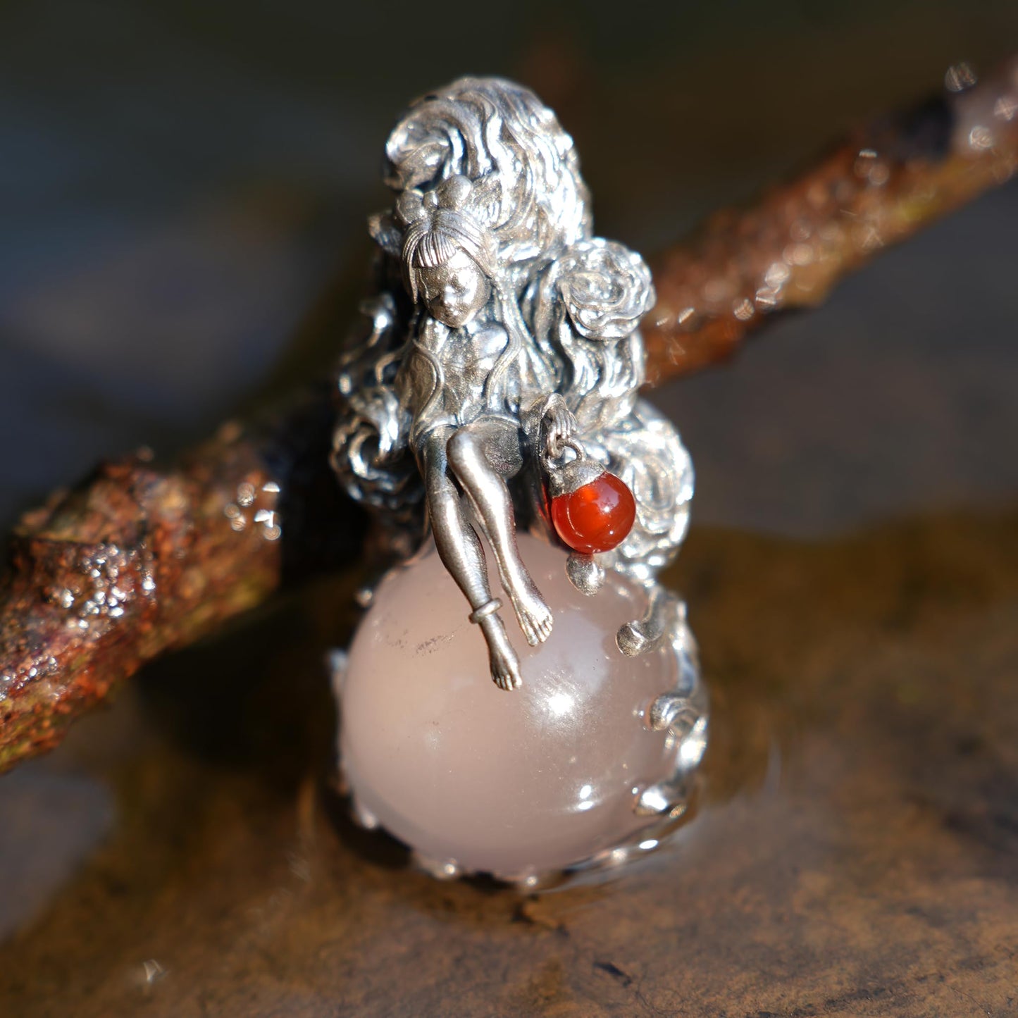 Rose Quartz Pendant with Carnelian Lantern | 925 Sterling Silver Healing Necklace | Handmade Fantasy Amulet Gift for Women & Wiccan Souls