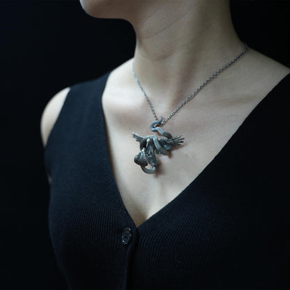Serpent Griffin Pendant in 925 Sterling Silver | Handcrafted Mythic Beast Totem Necklace for Power & Protection | Gothic Fantasy Amulet Jewelry