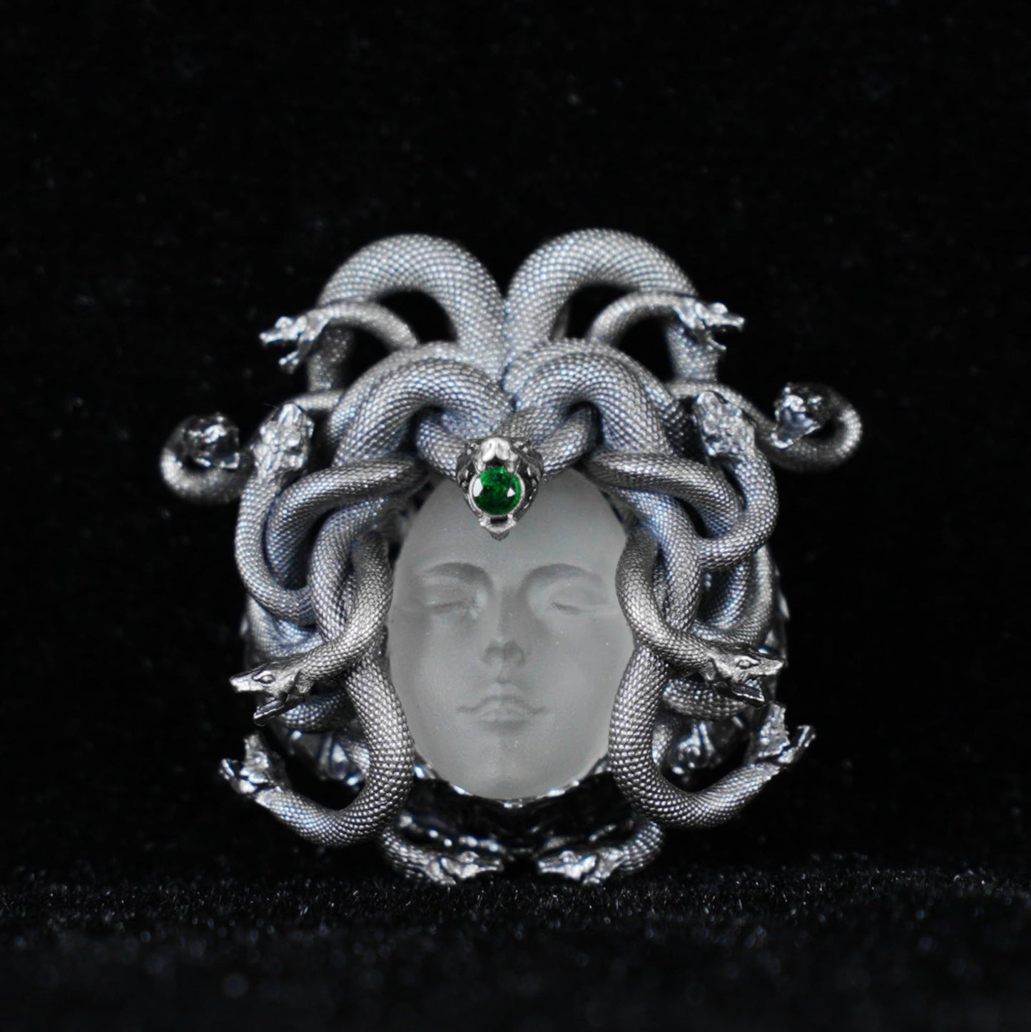 Sleeping Eye Medusa Pendant | 925 Silver Goddess Amulet with Quartz & Emerald | Symbol of Inner Wisdom, Stillness & Spiritual Awakening