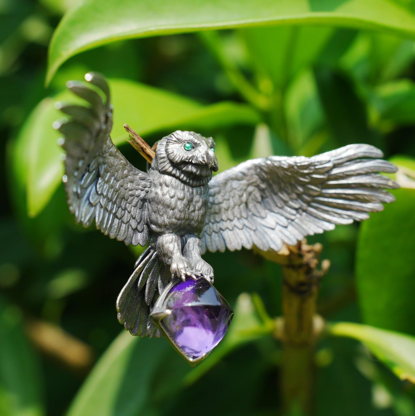 925 Sterling Silver Owl Necklace with Amethyst | Handcrafted Animal Totem Jewelry | Fantasy Guardian Pendant for Wisdom & Focus