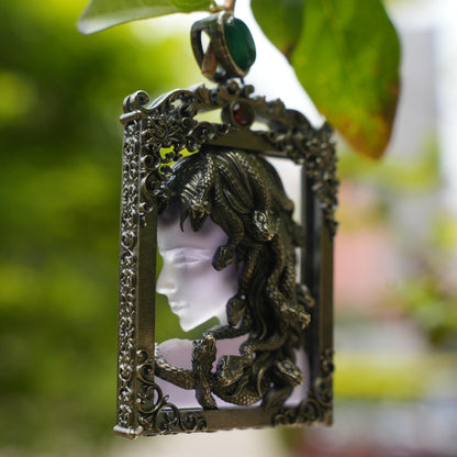 Handcrafted Medusa Pendant Necklace in 925 Silver | Amethyst Mirror & Serpent Hair | Gothic Greek Mythology Jewelry | Feminine Power Gift