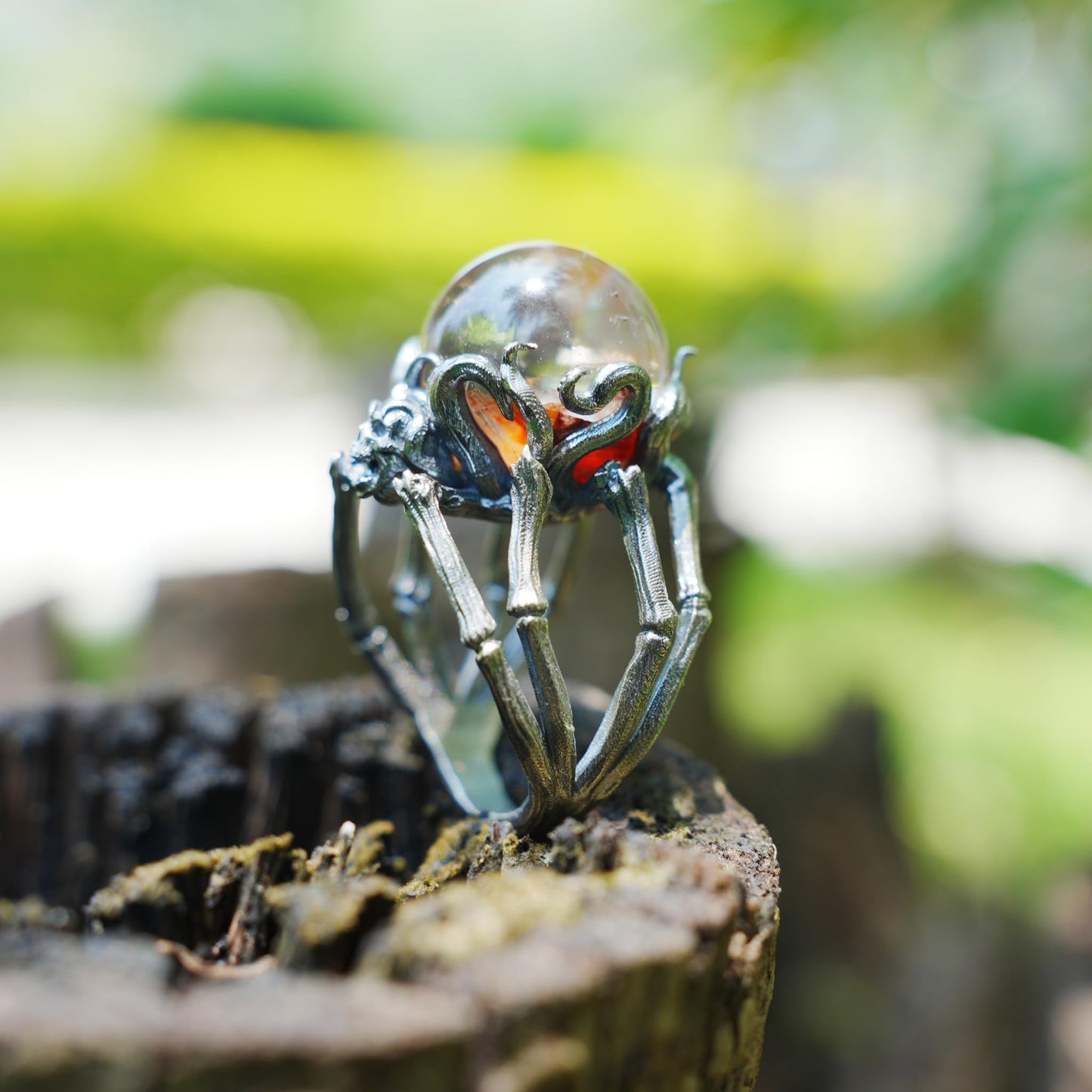 Gothic Spider Skull Ring, Handcrafted Dark Fantasy Jewelry, Occult Protection Charm for Witchcore Style