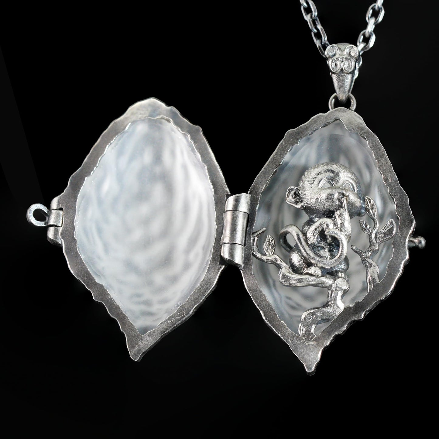 Openable Crystal Peach Pendant | Monkey Spirit Amulet | 925 Silver Jewelry | Handmade Fantasy Talisman | Spiritual Gift for Her