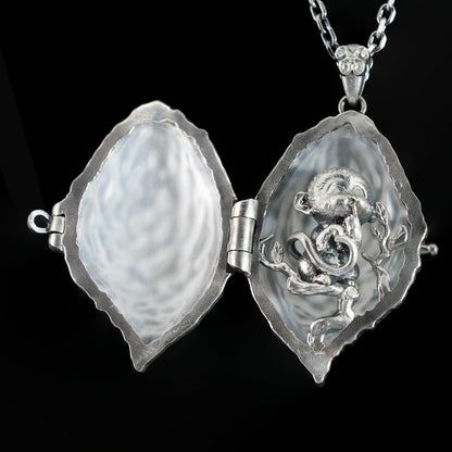 Openable Crystal Peach Pendant | Monkey Spirit Amulet | 925 Silver Jewelry | Handmade Fantasy Talisman | Spiritual Gift for Her