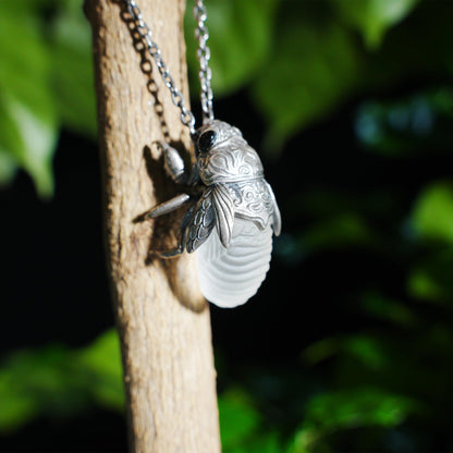 Cicada Necklace | 925 Sterling Silver & Crystal Pendant | Handmade Insect Jewelry Symbolizing Rebirth & Clarity | Nature-Inspired Gift