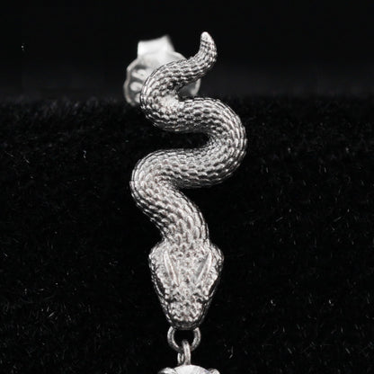 925 Sterling Silver Snake Drop Earrings with Aquamarine | Handcrafted Myth-Inspired Serpent Jewelry for Healing & Protection