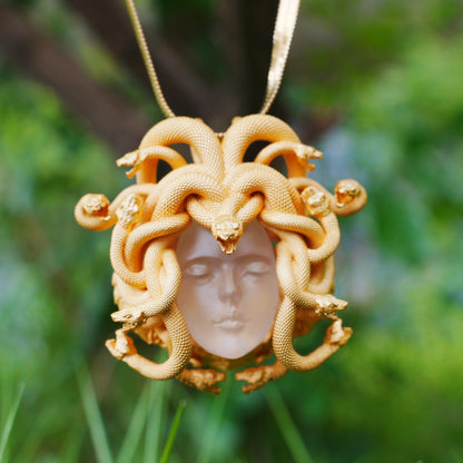Medusa Pendant in 925 Silver | Handmade White Crystal Necklace | Mythical Statement Jewelry for Gothic & Art Lovers