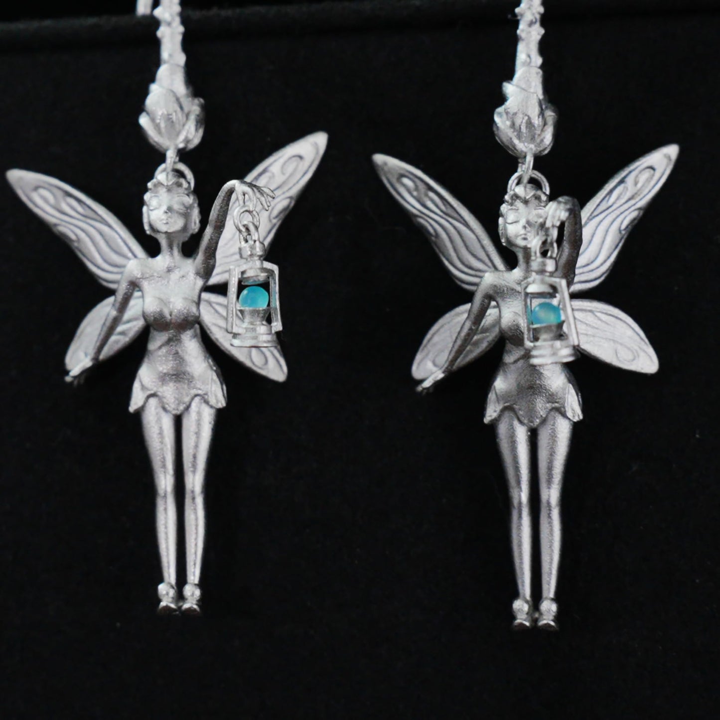925 Silver Fairy Earrings with Amazonite | Handmade Fantasy Jewelry | Winged Elf Design Gift for Dreamers and Collectors
