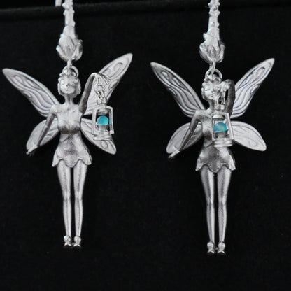 925 Silver Fairy Earrings with Amazonite | Handmade Fantasy Jewelry | Winged Elf Design Gift for Dreamers and Collectors