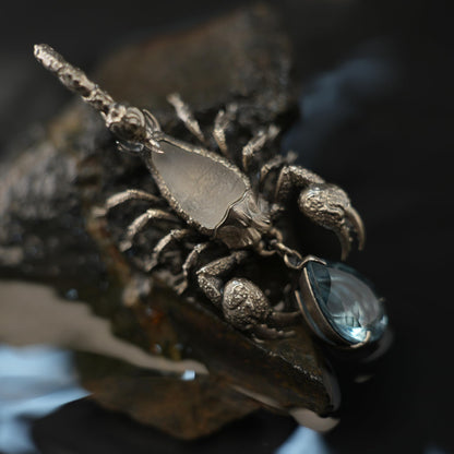 Stellar Scorpion Pendant | 925 Sterling Silver Blue Topaz Necklace | Handmade Zodiac Jewelry | Spiritual Talisman of Strength & Transformation