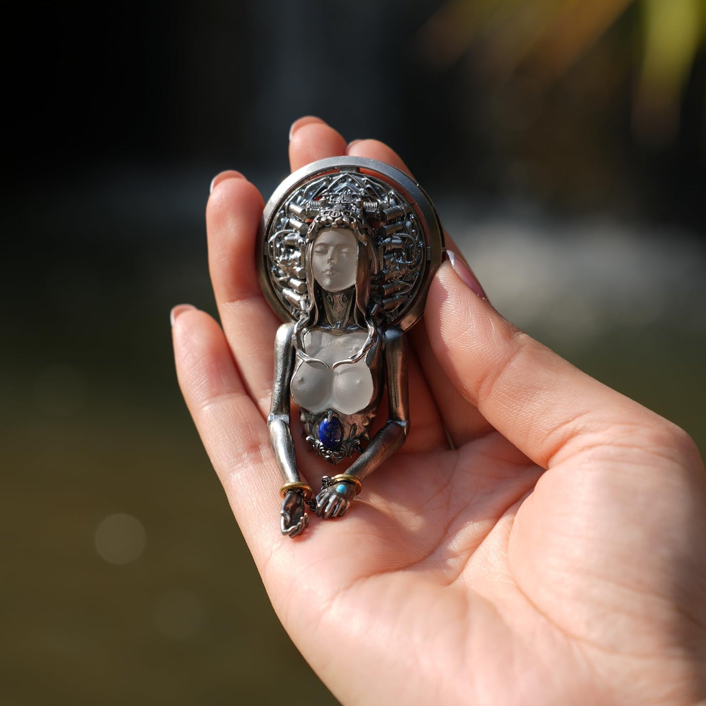 Cyber-Gothic Goddess Pendant | 925 Sterling Silver Necklace with Crystal or Amethyst | Feminist Power & Dark Fantasy Jewelry | Handmade Statement Gift