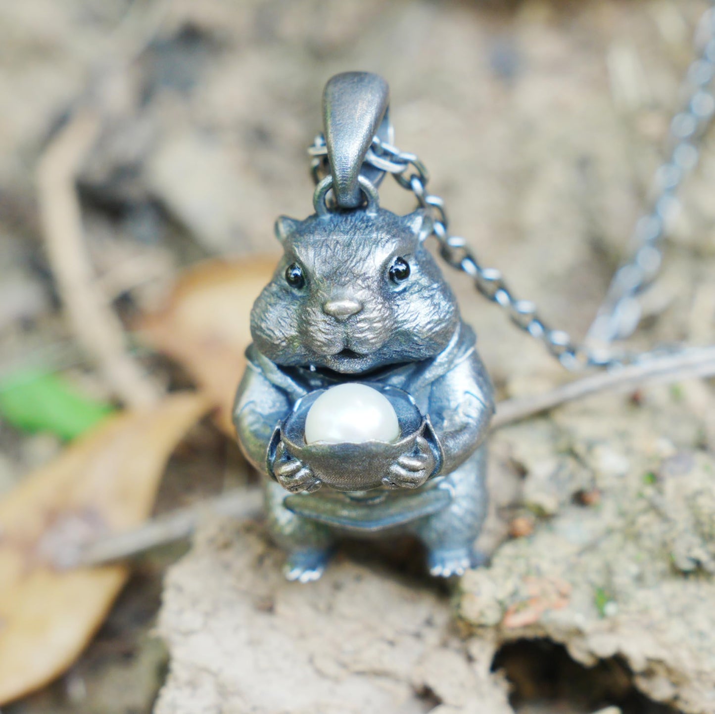 925 Sterling Silver Hamster Pendant with Freshwater Pearl | Handmade Animal Totem Necklace | Whimsical Fairy Tale Jewelry Gift