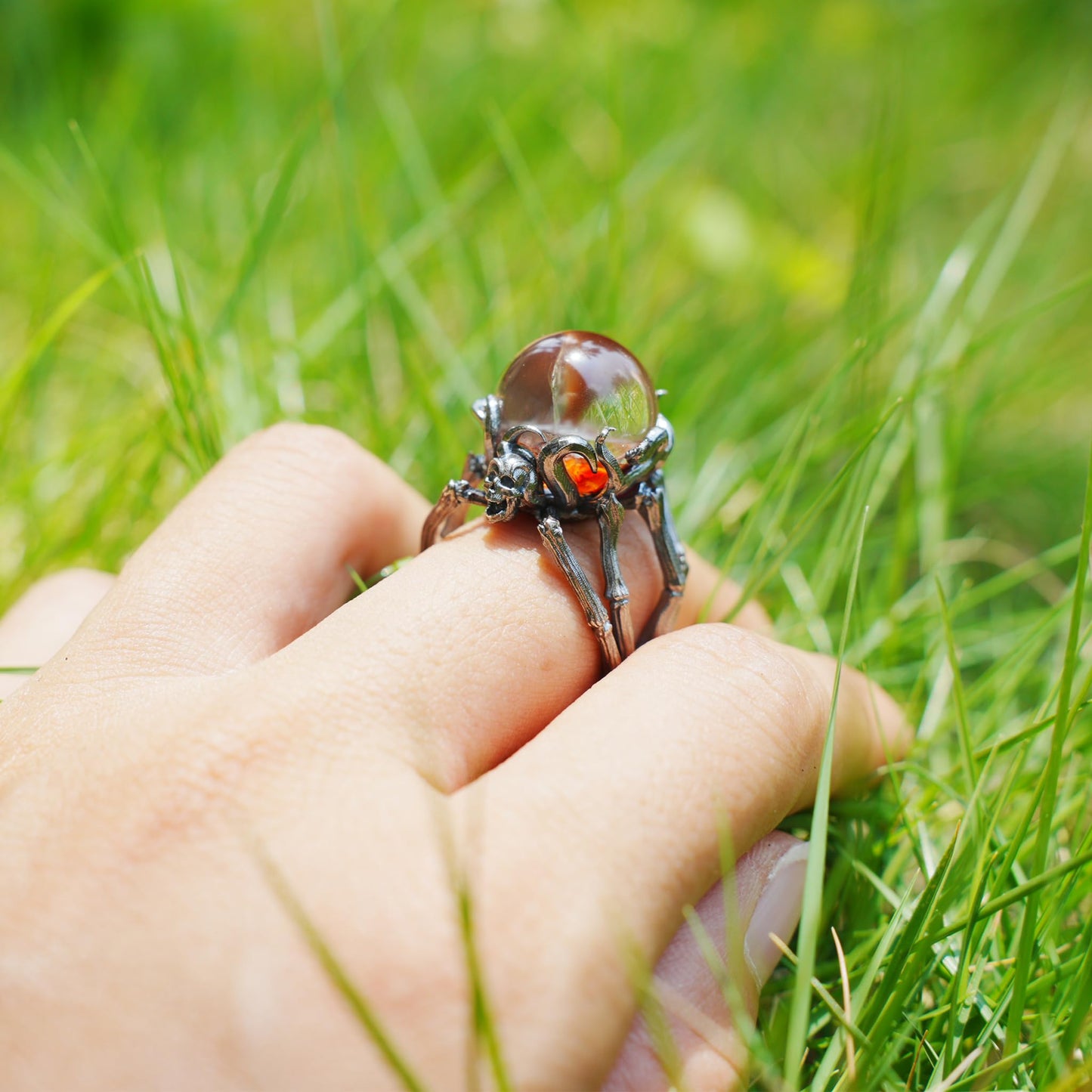 Gothic Spider Skull Ring, Handcrafted Dark Fantasy Jewelry, Occult Protection Charm for Witchcore Style