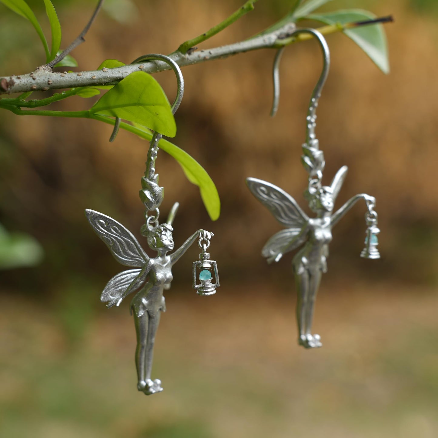 925 Silver Fairy Earrings with Amazonite | Handmade Fantasy Jewelry | Winged Elf Design Gift for Dreamers and Collectors