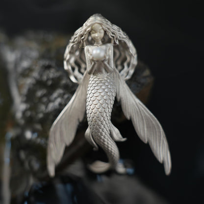 925 Sterling Silver Flying Fish Mermaid Pendant Necklace with Freshwater Pearl | Handcrafted Ocean Fantasy Jewelry | Mythical Sea Spirit Gift for Her
