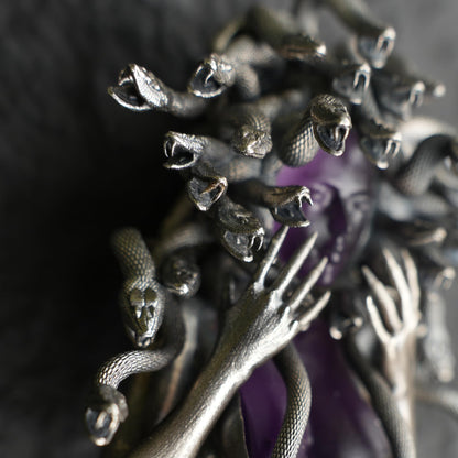 Amethyst Snake Pendant in 925 Silver | Handmade Gothic Sculpture Necklace | Mystical Art Jewelry Gift for Her