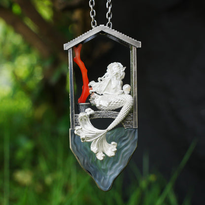 Handcrafted Mermaid Pendant Necklace with Pearl & Coral | Sterling Silver Ocean Fairy Jewelry | Mythical Sea Spirit Gift for Her