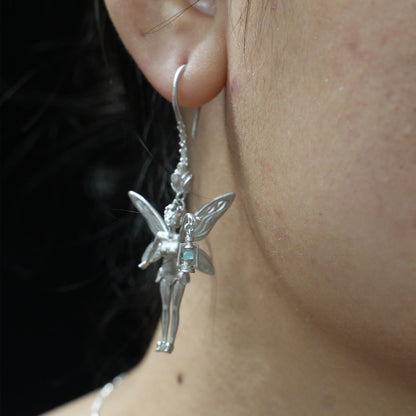 925 Silver Fairy Earrings with Amazonite | Handmade Fantasy Jewelry | Winged Elf Design Gift for Dreamers and Collectors