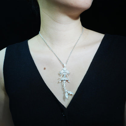 925 Sterling Silver Mermaid Skeleton Pendant with Labradorite | Handcrafted Ocean Amulet Necklace | Gothic Fantasy Jewelry Gift
