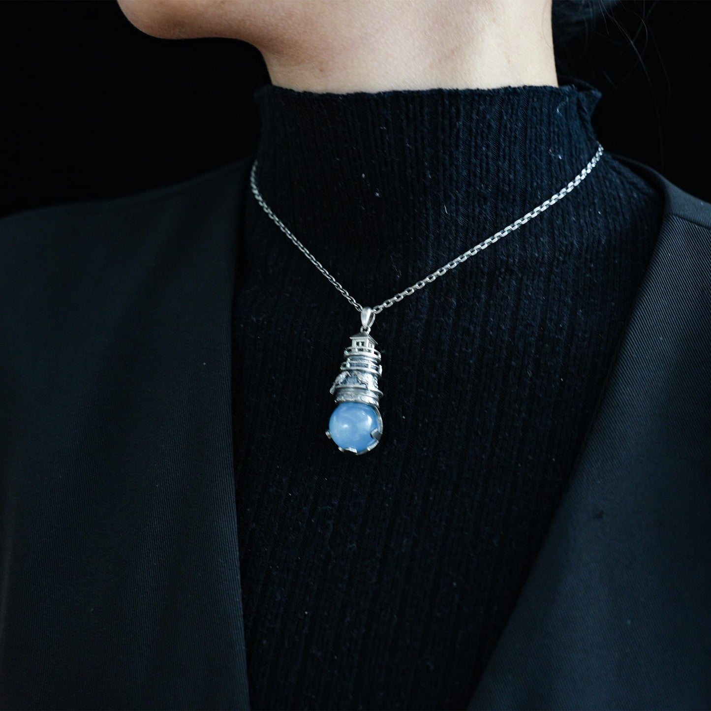 Lighthouse Aquamarine Pendant | 925 Sterling Silver Nautical Talisman | Handmade Pendant of Protection, Safe Return & Hope Gift for Ocean Lovers