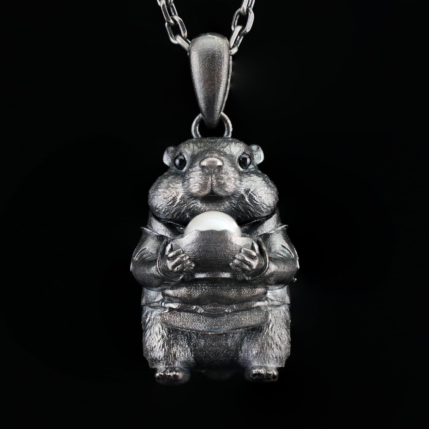 925 Sterling Silver Hamster Pendant with Freshwater Pearl | Handmade Animal Totem Necklace | Whimsical Fairy Tale Jewelry Gift