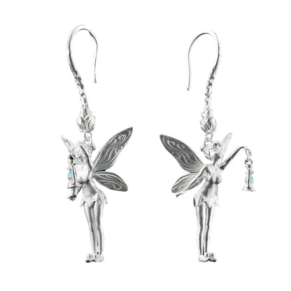 925 Silver Fairy Earrings with Amazonite | Handmade Fantasy Jewelry | Winged Elf Design Gift for Dreamers and Collectors