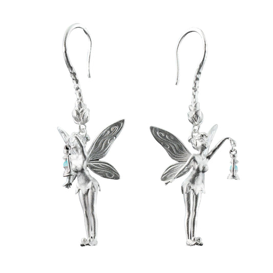 925 Silver Fairy Earrings with Amazonite | Handmade Fantasy Jewelry | Winged Elf Design Gift for Dreamers and Collectors