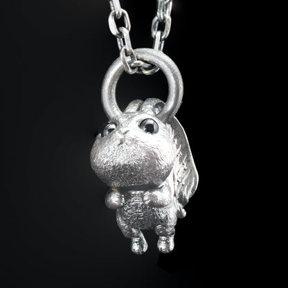 Rabbit Pendant – Leaping Bunny Totem with Onyx Eyes, Handmade Animal Amulet, Symbol of Awakening and New Beginnings