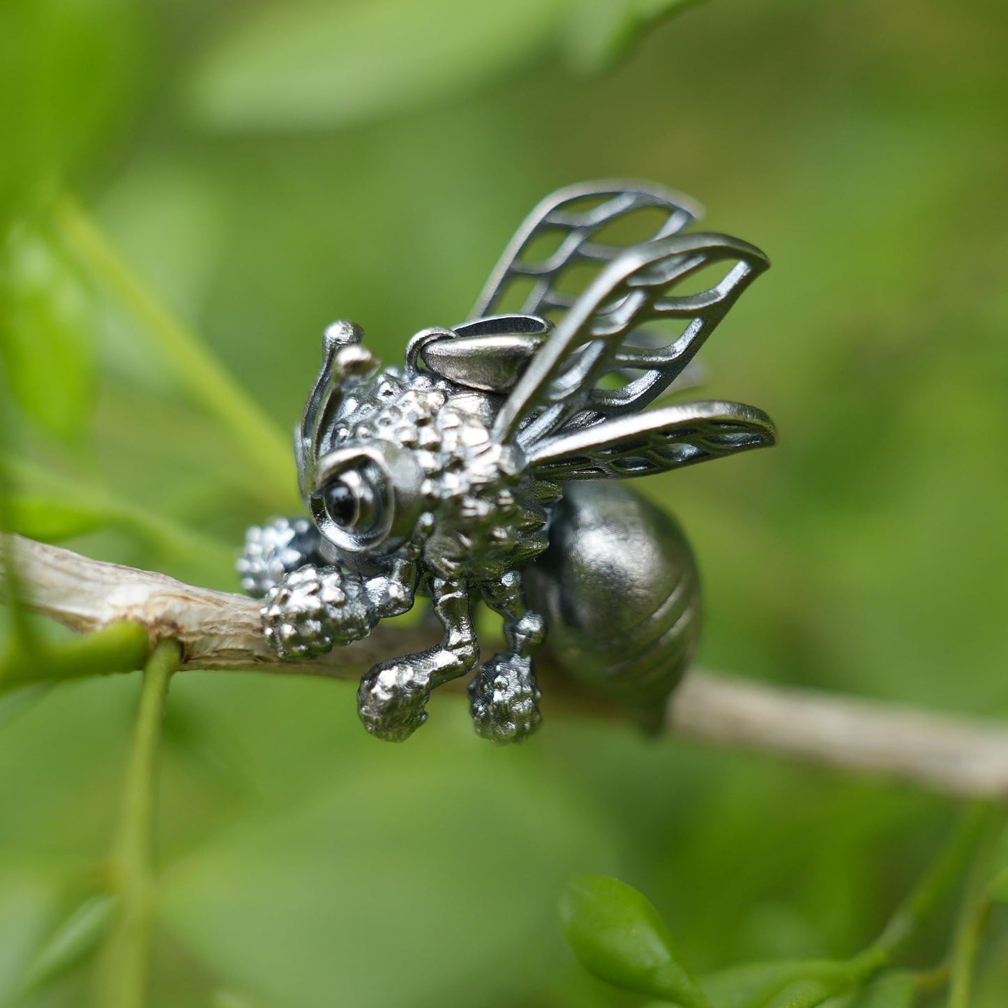 925 Sterling Silver Bee Pendant Necklace with Black Onyx | Handmade Nature Jewelry | Good Luck Charm & Eco Gift for Her