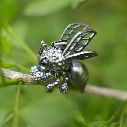 925 Sterling Silver Bee Pendant Necklace with Black Onyx | Handmade Nature Jewelry | Good Luck Charm & Eco Gift for Her