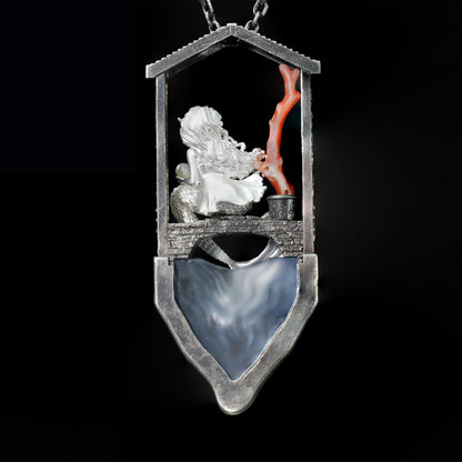 Handcrafted Mermaid Pendant Necklace with Pearl & Coral | Sterling Silver Ocean Fairy Jewelry | Mythical Sea Spirit Gift for Her