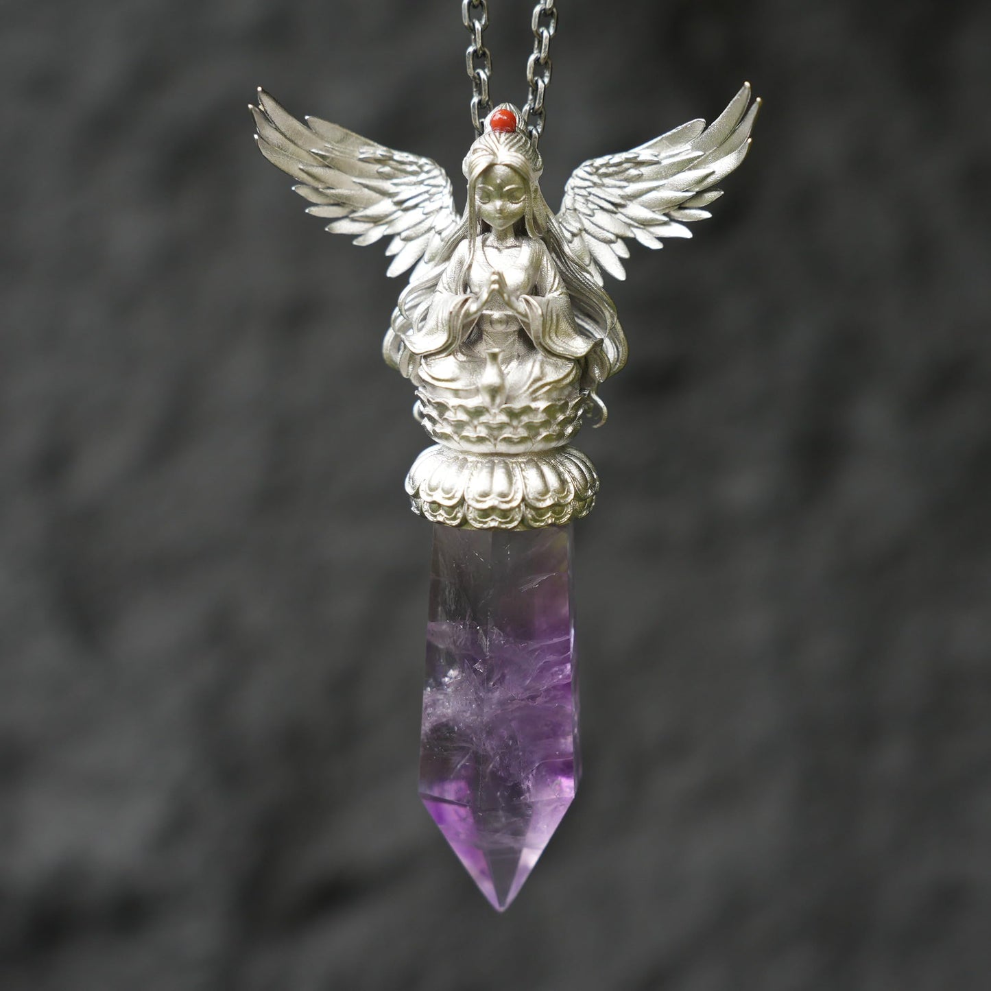 Oriental Amethyst Pendant | 925 Sterling Silver Spiritual Necklace | Handmade Meditation Jewelry | Energy Amulet Gift for Spiritual Souls