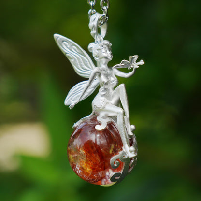 Fairy Pendant Necklace in 925 Sterling Silver with Moss Quartz | Handmade Fantasy Jewelry with Nature Spirit Elf Design | Mystical Keepsake Gift for Adults