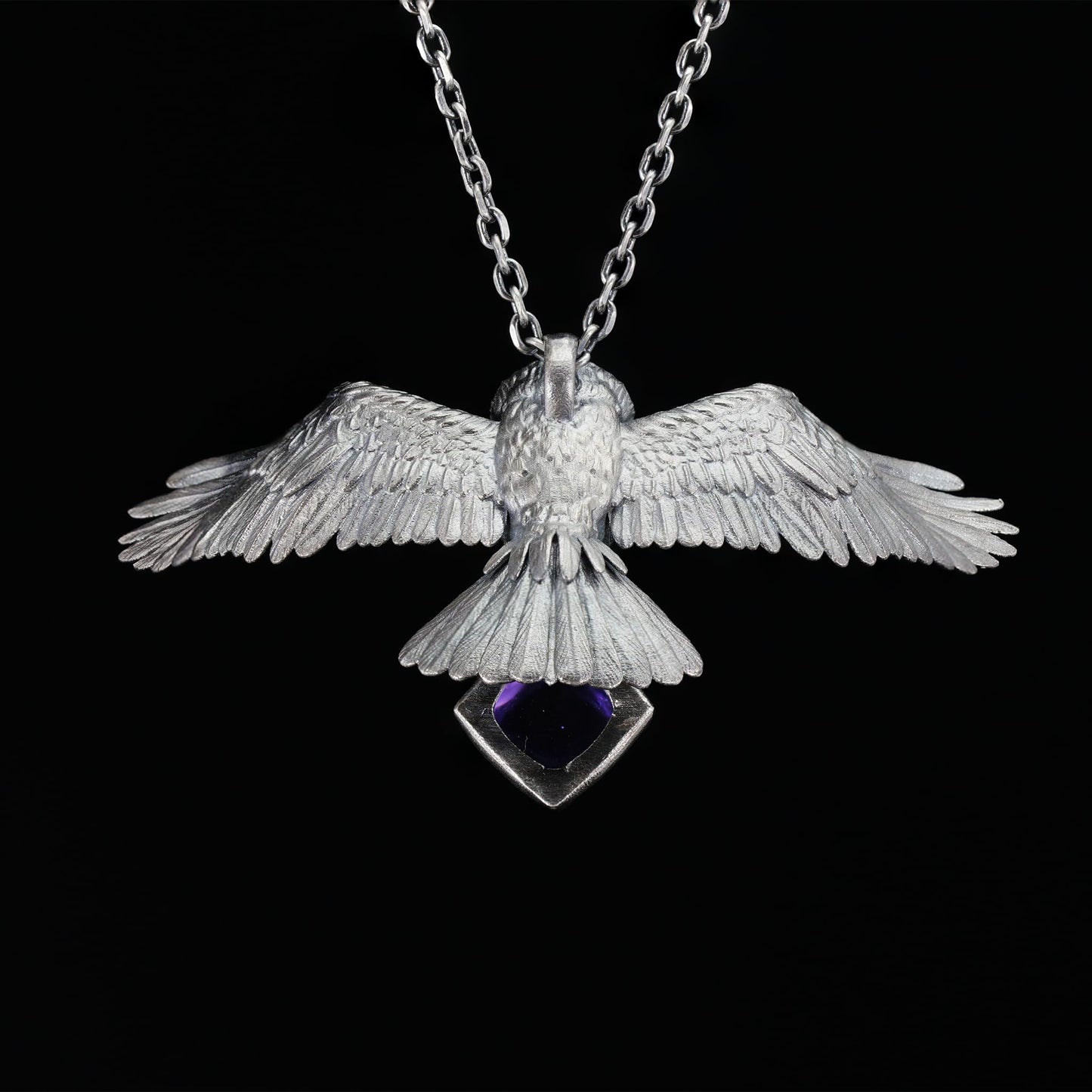 925 Sterling Silver Owl Necklace with Amethyst | Handcrafted Animal Totem Jewelry | Fantasy Guardian Pendant for Wisdom & Focus