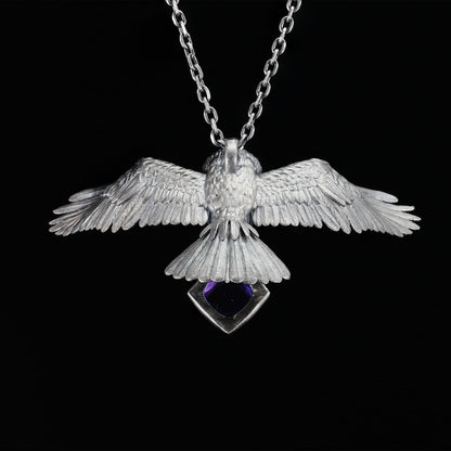 925 Sterling Silver Owl Necklace with Amethyst | Handcrafted Animal Totem Jewelry | Fantasy Guardian Pendant for Wisdom & Focus